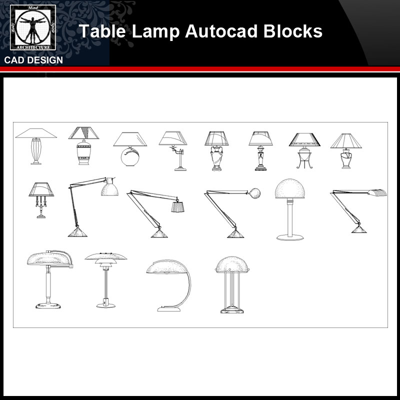 Modern Table Lamp Autocad Blocks, Floor Lamp Dwg